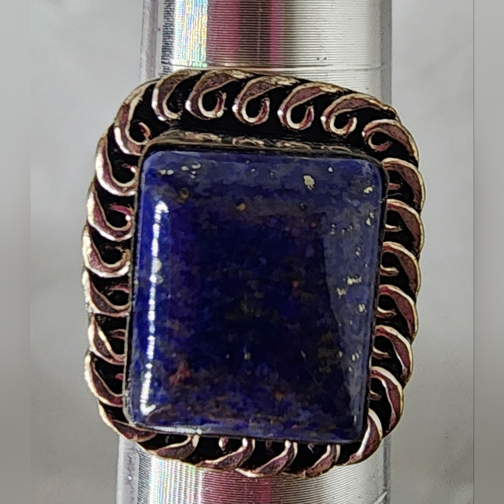 Lapis Square Ring, Sterling Silver Size 8.25